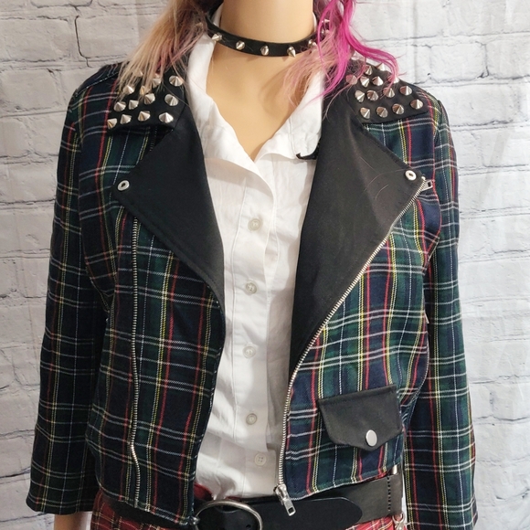 Lip Service Jackets & Blazers - Lip Service Green Plaid Stud Jacket